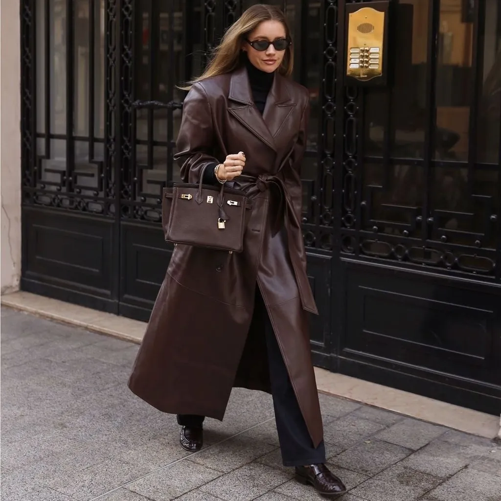 11. Long Leather Trench Coat